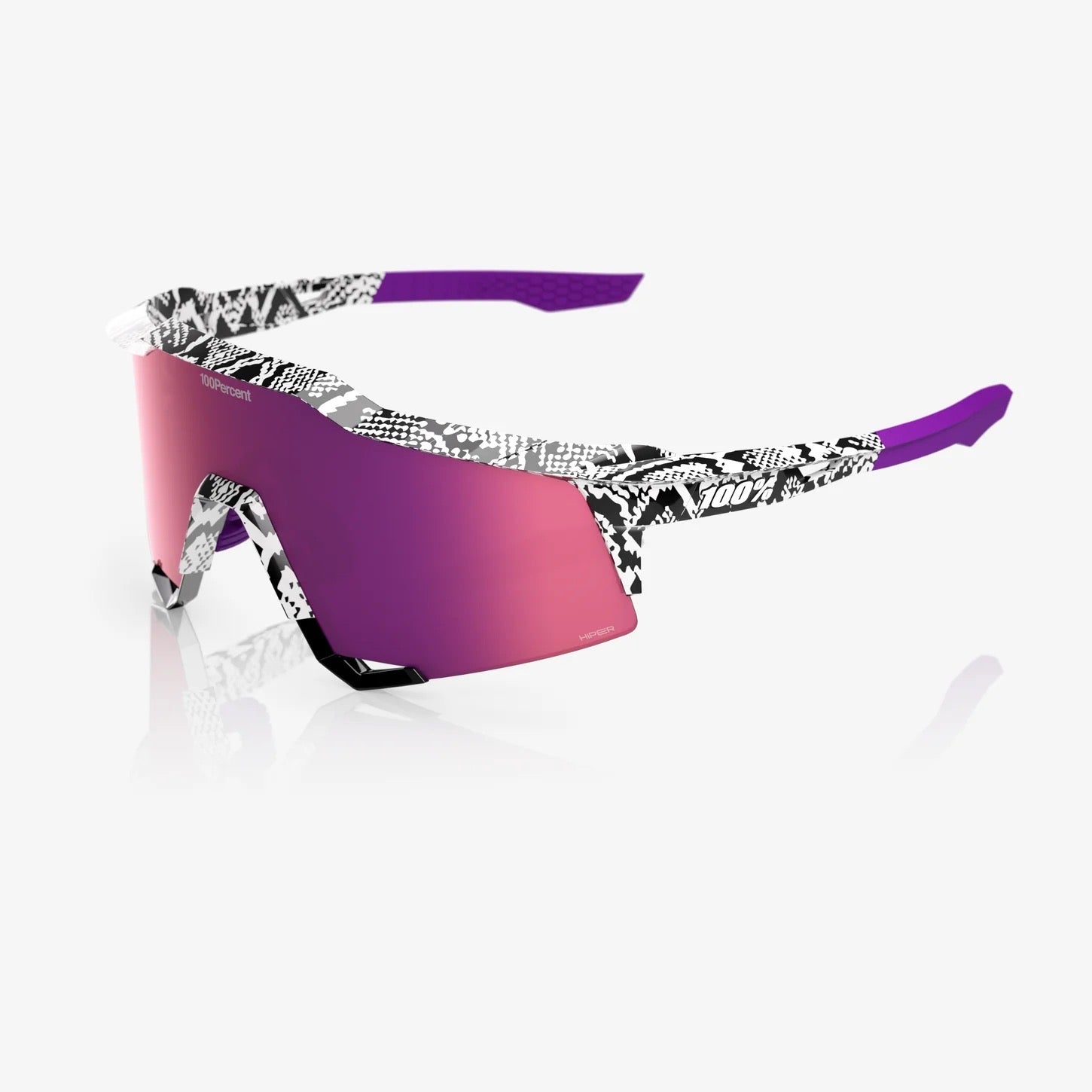 100% SPEEDCRAFT® Elly 3 White Venom HiPER® Dark Purple Mirror Lens w/ Bonus HiPER® Coral Lens